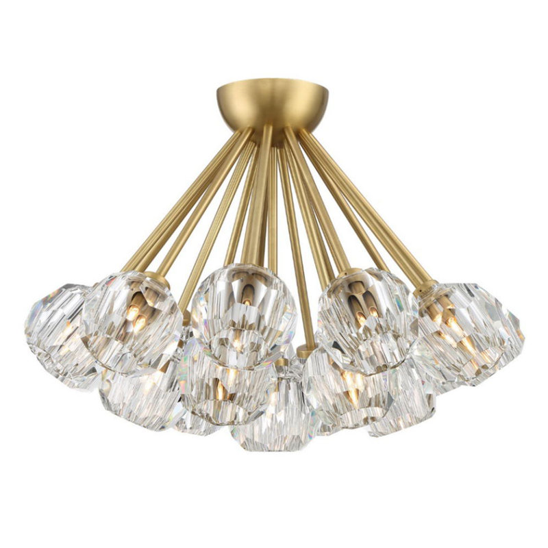 Parisian Aged Brass 19" LED Crystal Cluster Indoor/Outdoor Flush Mount