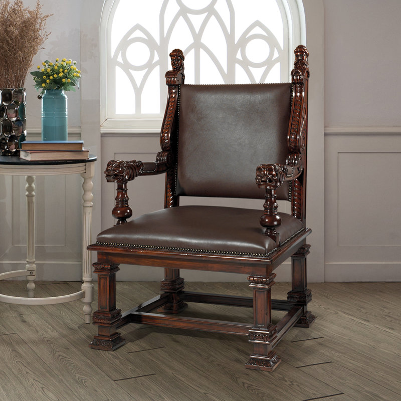 Handcrafted Brown Leather Throne Accent Chair