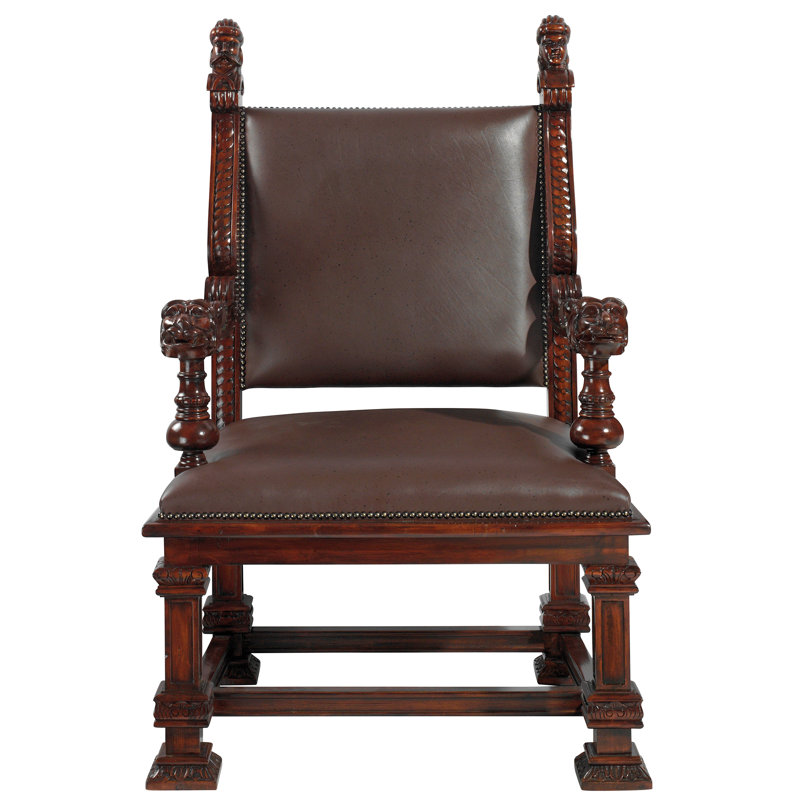 Handcrafted Brown Leather Throne Accent Chair