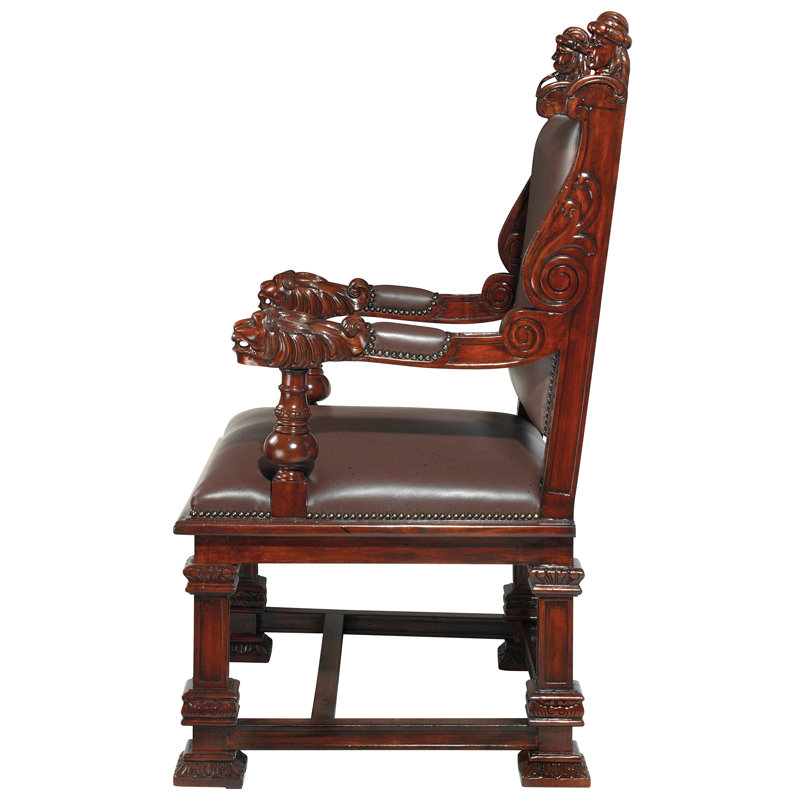Handcrafted Brown Leather Throne Accent Chair