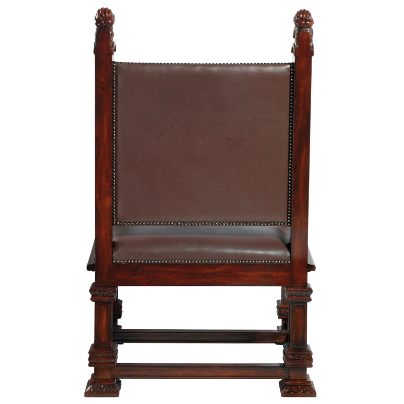 Handcrafted Brown Leather Throne Accent Chair