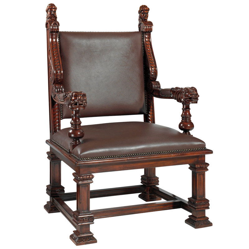 Handcrafted Brown Leather Throne Accent Chair