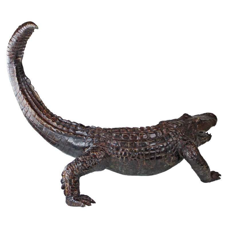 Bronze Prowling Alligator Garden Statue with Sepia Patina