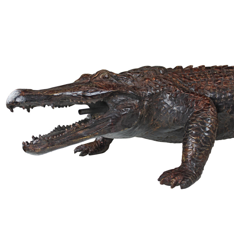 Bronze Prowling Alligator Garden Statue with Sepia Patina