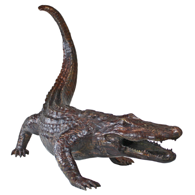 Bronze Prowling Alligator Garden Statue with Sepia Patina