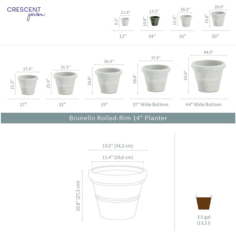 Caviar Black Crescent Garden Planter, 16" Lightweight Polyethylene
