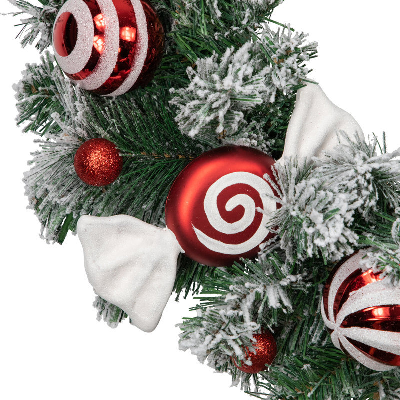 Frosted Pine 24" Artificial Christmas Wreath with Candy Ornaments