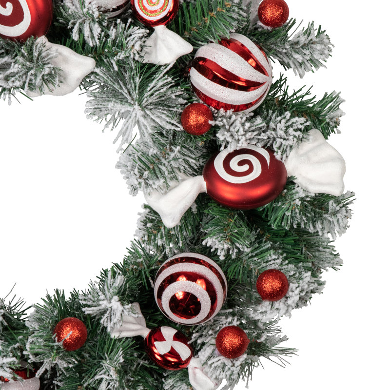 Frosted Pine 24" Artificial Christmas Wreath with Candy Ornaments