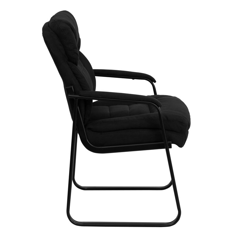 Contemporary Black LeatherSoft Swivel Chair with Metal Sled Base