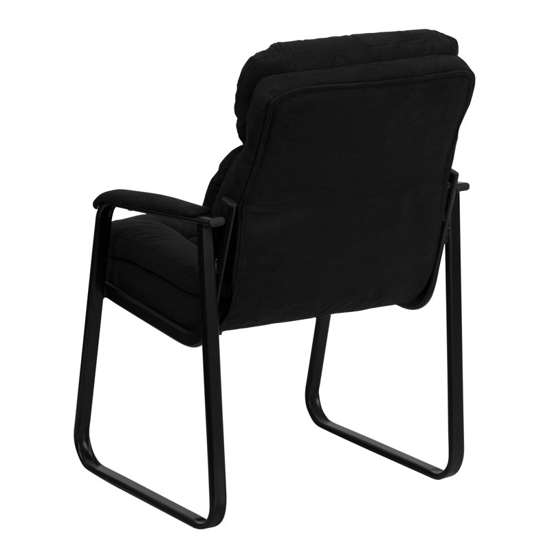 Contemporary Black LeatherSoft Swivel Chair with Metal Sled Base