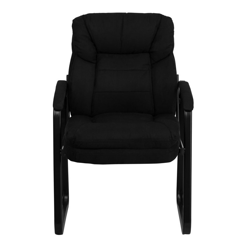 Contemporary Black LeatherSoft Swivel Chair with Metal Sled Base
