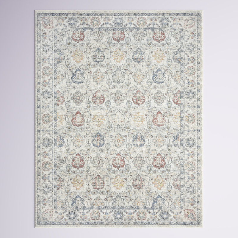 Ivory Medium Pile Oriental Synthetic Area Rug
