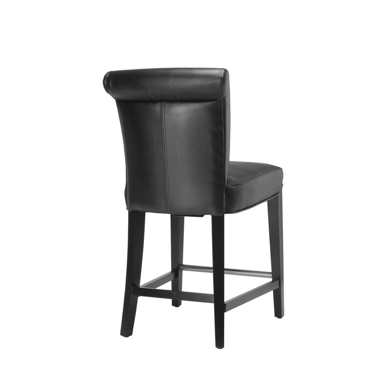 Elegant Transitional Black Leather 24" Counter Stool
