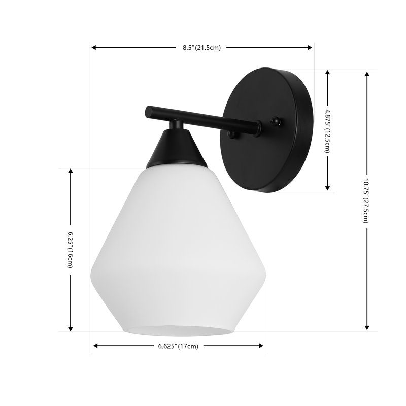 Lyona 8.5" Black Iron Wall Sconce with White Shade