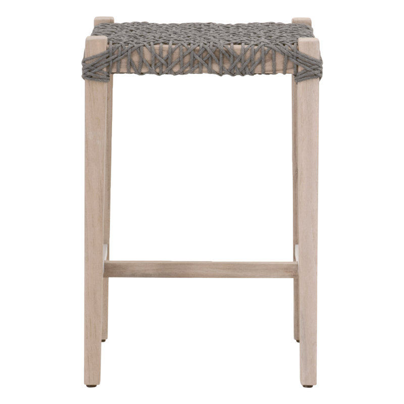 Coastal Dove Gray Teak & Woven Rope Outdoor Counter Stool
