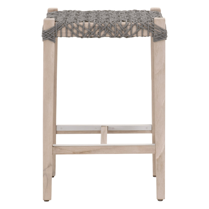 Coastal Dove Gray Teak & Woven Rope Outdoor Counter Stool