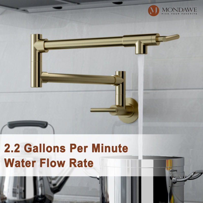 Brushed Gold Double Handle Wall-Mount Pot Filler Faucet