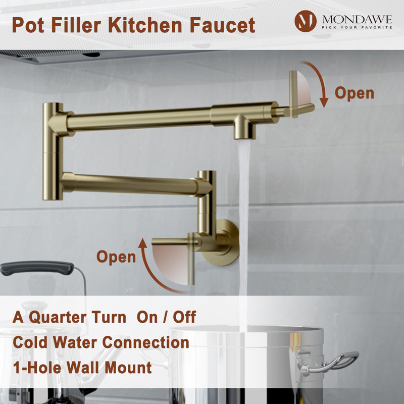 Brushed Gold Double Handle Wall-Mount Pot Filler Faucet