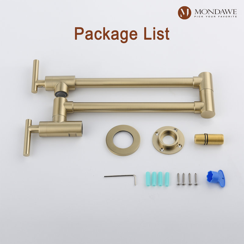 Brushed Gold Double Handle Wall-Mount Pot Filler Faucet