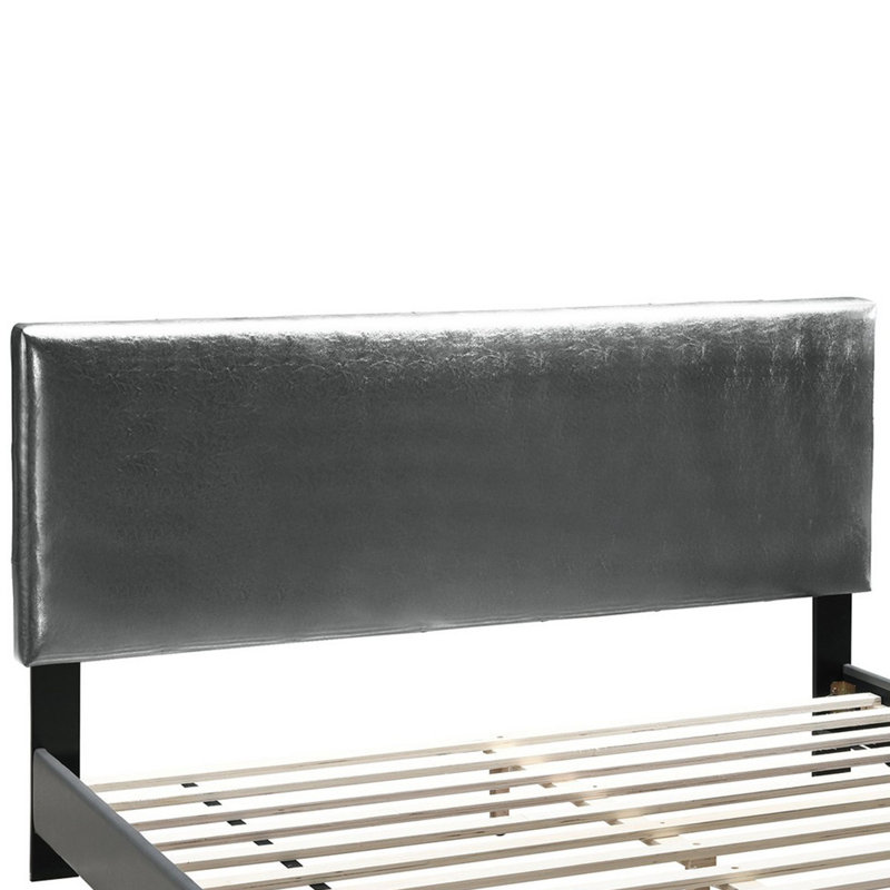 Elegant Gray Faux Leather Full Bed with Tufted Headboard and Nailhead Trim