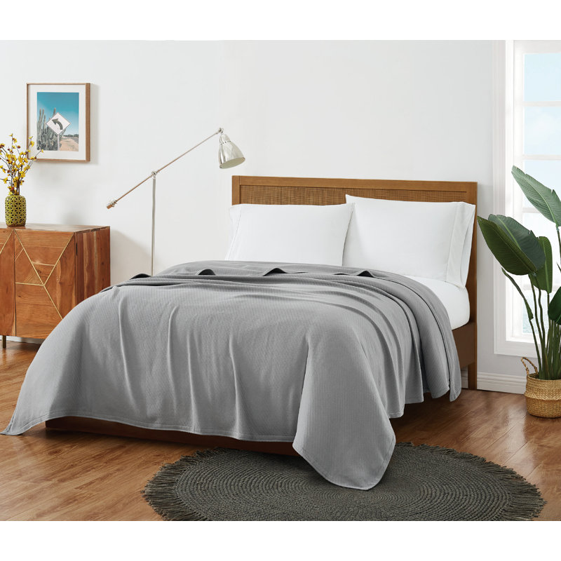 Snuggly Grey Waffle Knit Full/Queen Cotton Blanket