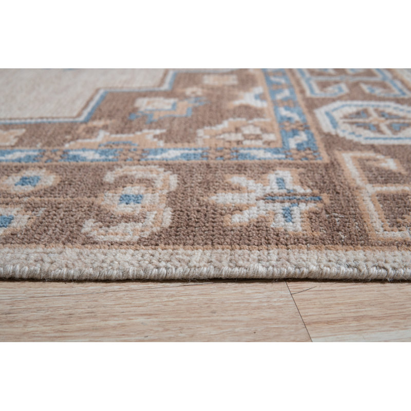 Elegant Beige Hand-Knotted Wool Oriental Area Rug, 8' x 10'