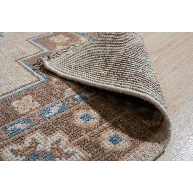Elegant Beige Hand-Knotted Wool Oriental Area Rug, 8' x 10'