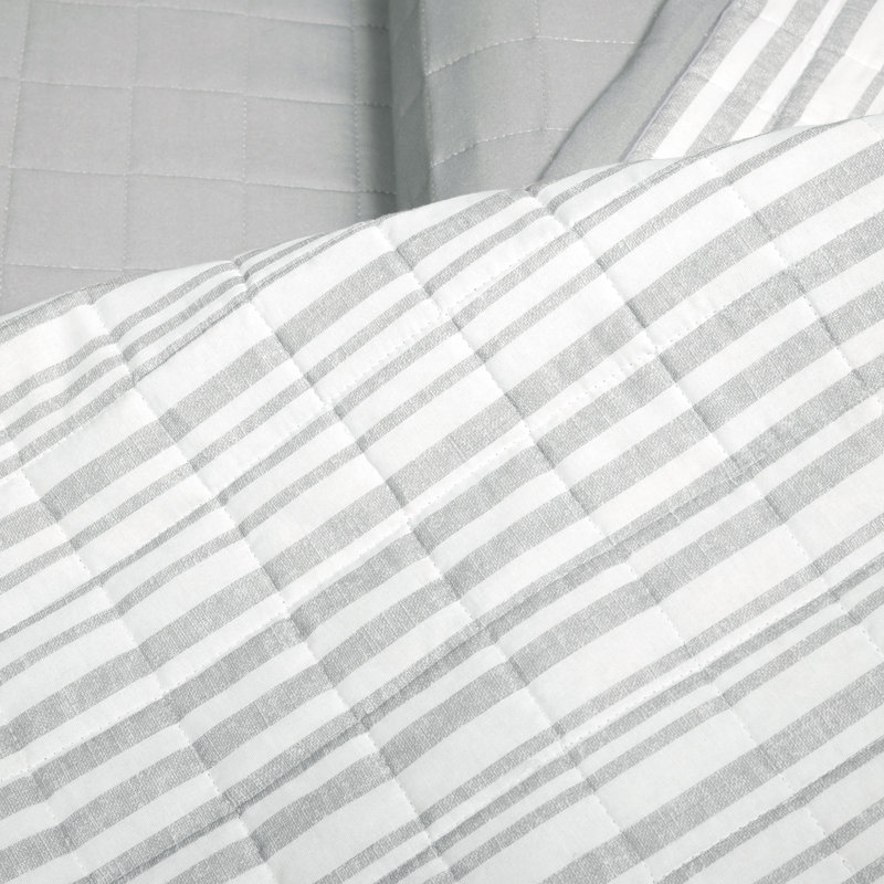 Gray Cotton Full Reversible Quilt Set with Box Stitch
