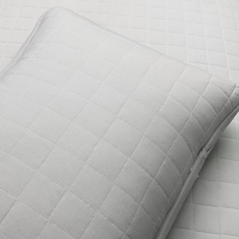 Gray Cotton Full Reversible Quilt Set with Box Stitch