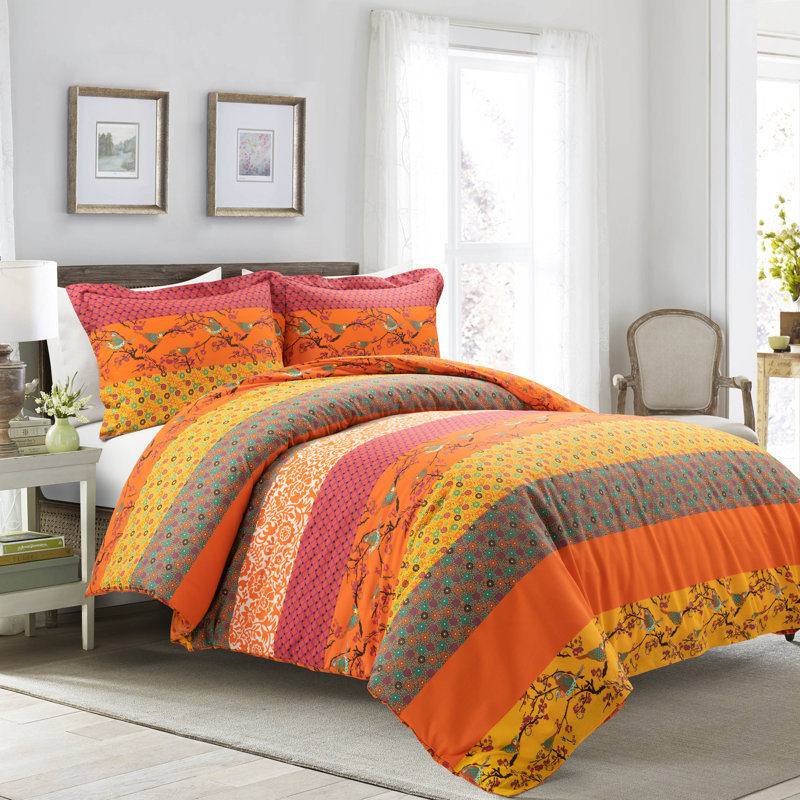 Tangerine Bohemian Cotton Reversible Full/Queen Duvet Cover Set