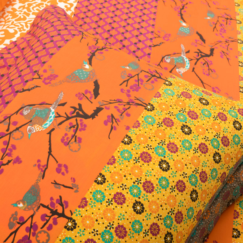 Tangerine Bohemian Cotton Reversible Full/Queen Duvet Cover Set