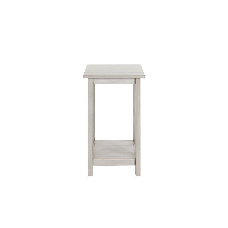 Farmhouse Charm Whitewash Solid Wood Rectangular Side Table