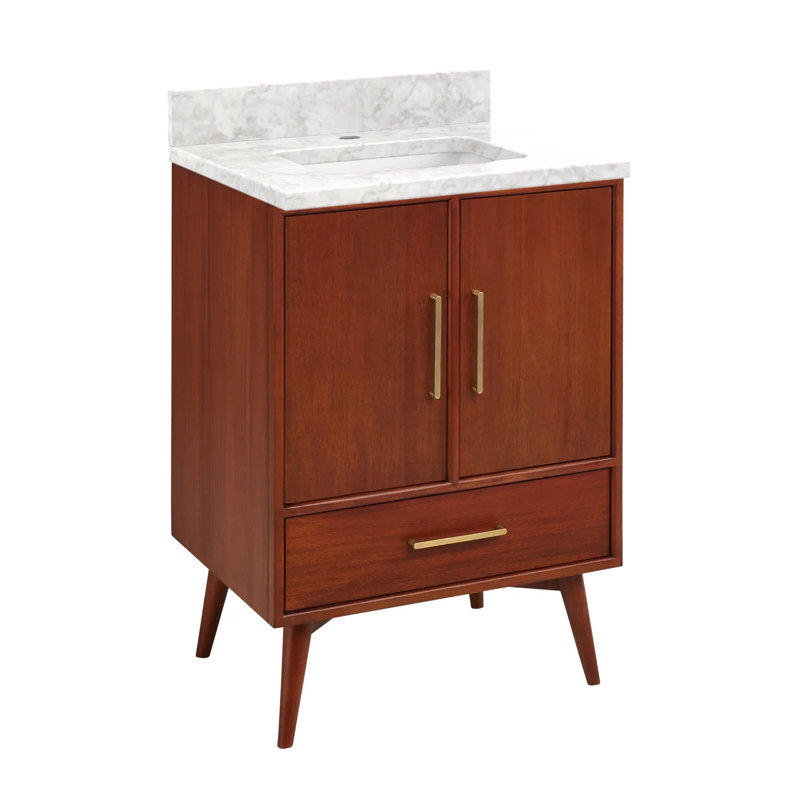 Natural Teak 24" Single Bathroom Vanity with Carrara Marble Top