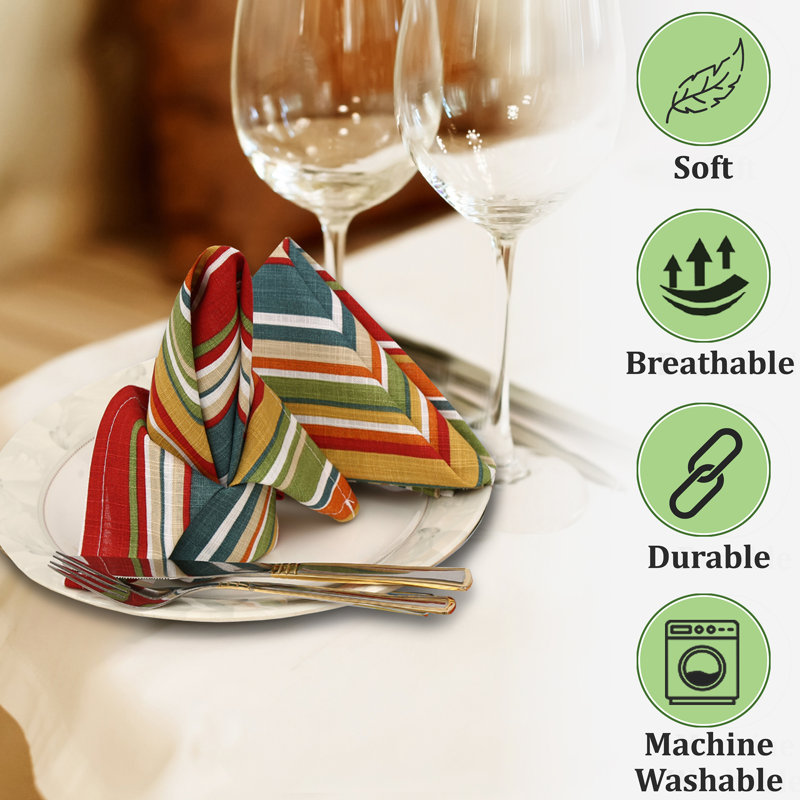 Colorful Multi-Stripe Cotton Square Napkins Set of 12