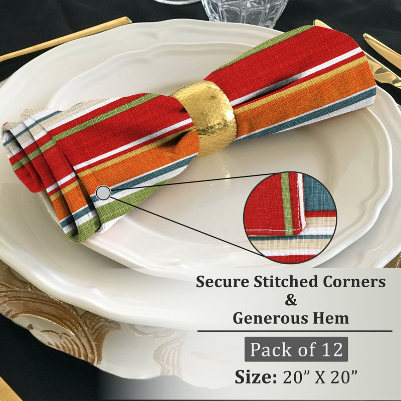Colorful Multi-Stripe Cotton Square Napkins Set of 12