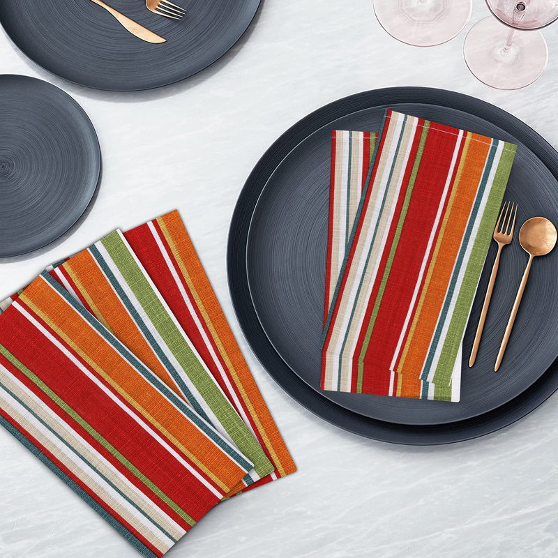 Colorful Multi-Stripe Cotton Square Napkins Set of 12