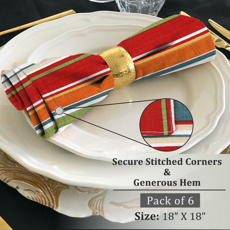 Multi-Stripe 100% Cotton Square Kitchen Cloth Napkins Set
