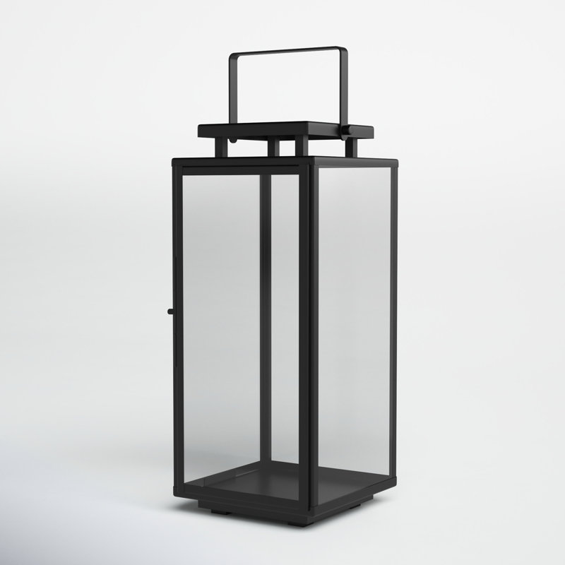 Black Stainless Steel and Glass Hanging Candle Lantern