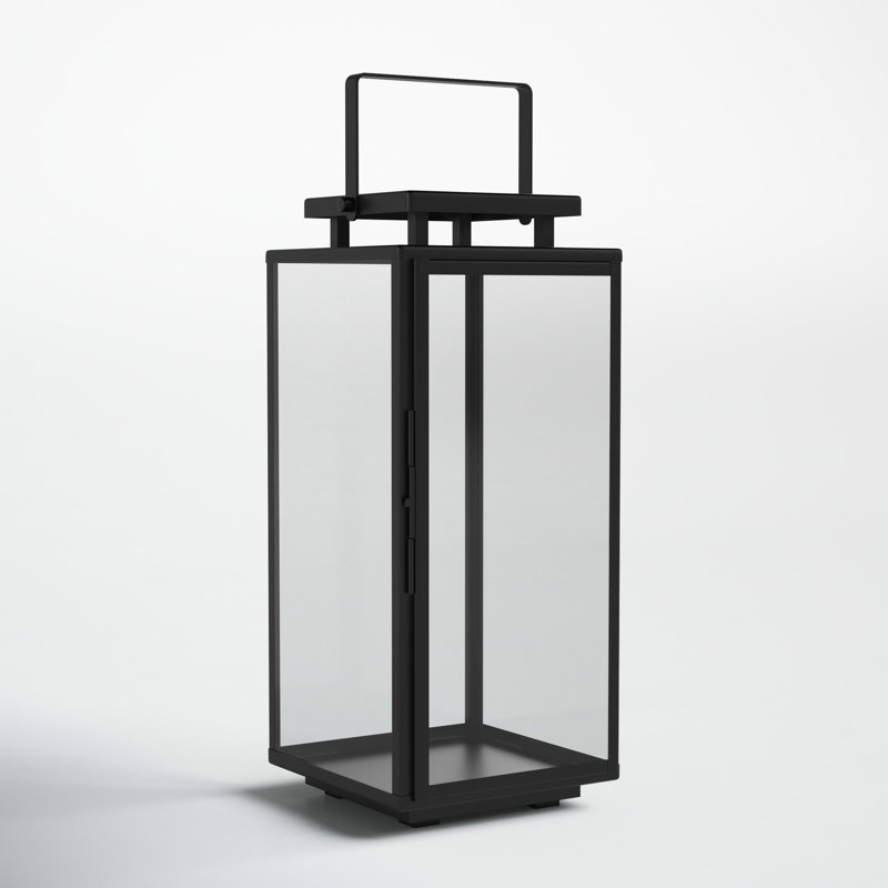 Black Stainless Steel and Glass Hanging Candle Lantern