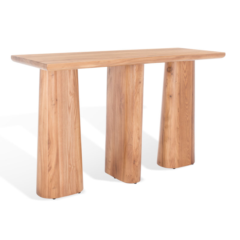 Ryllae 50'' Elm Wood and Metal Console Table with Glass Storage