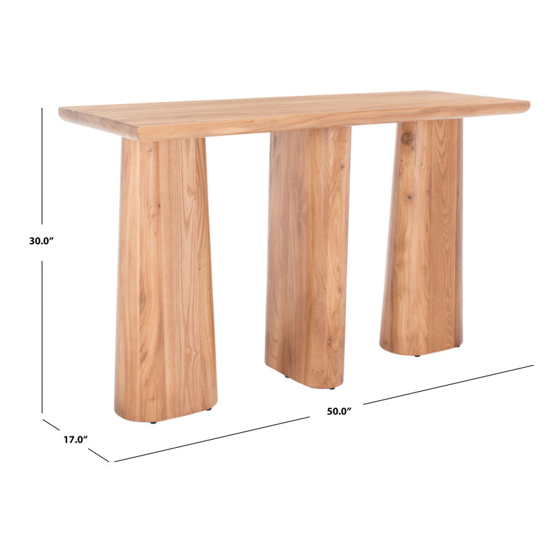 Ryllae 50'' Elm Wood and Metal Console Table with Glass Storage