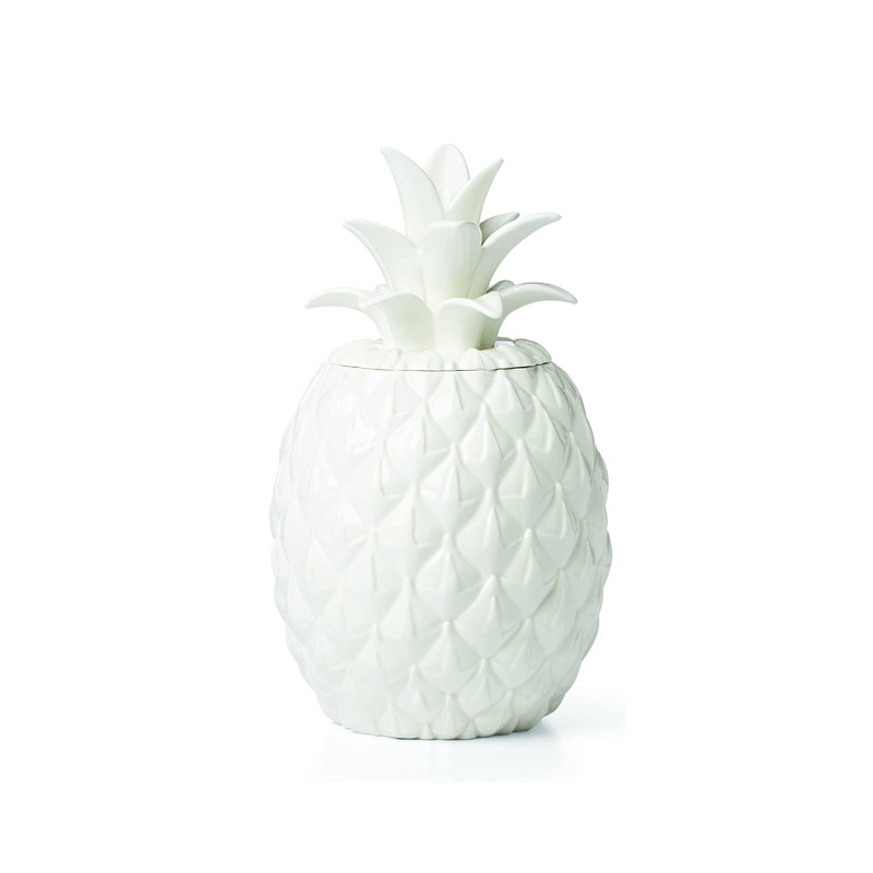 White Ceramic Pineapple Shaped Cookie Jar, 10.75" Height