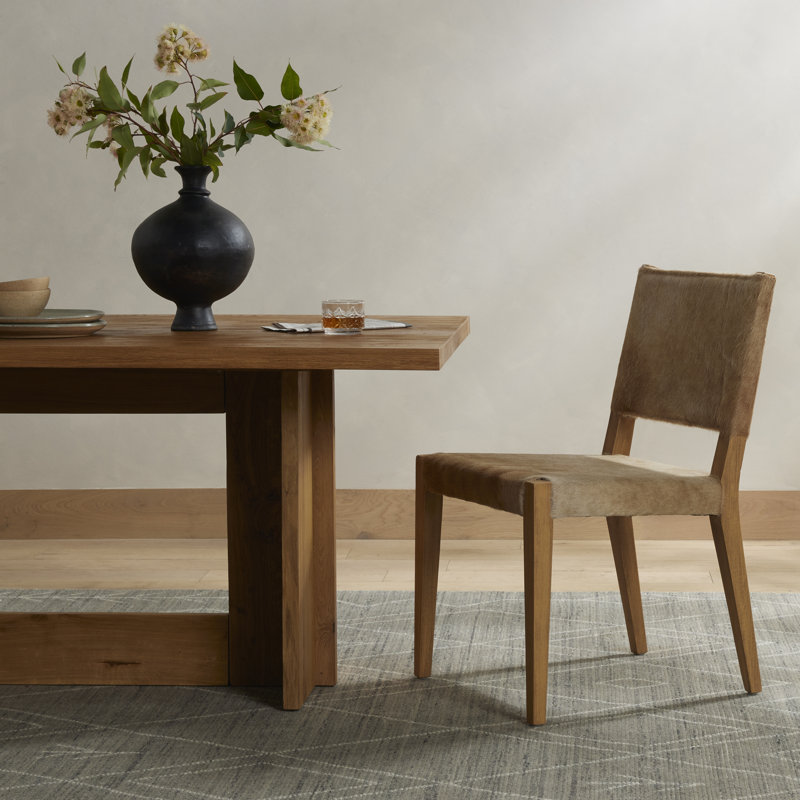 Palomino Leather Upholstered Side Chair with Wood Accents