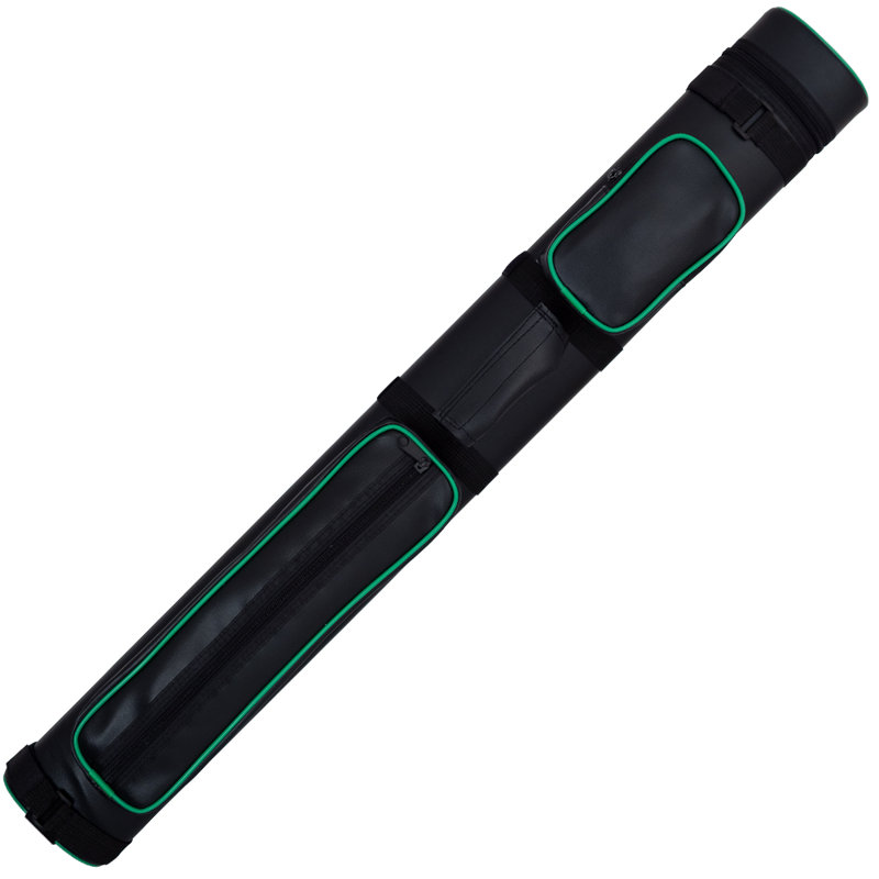 32" Black Vinyl Pool Cue Case with Green Piping