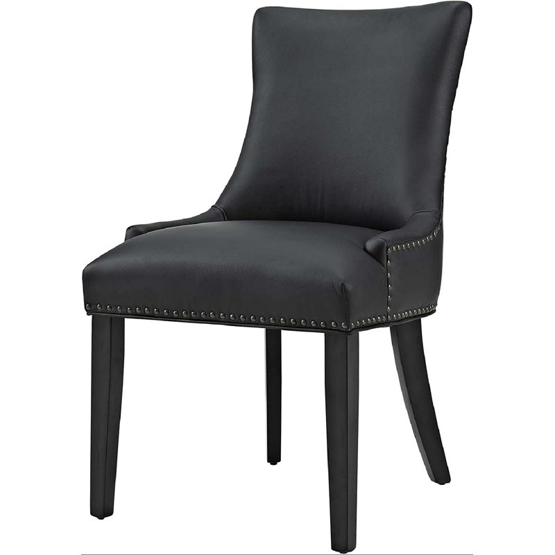 High Back Black Leather Upholstered Parsons Side Chair