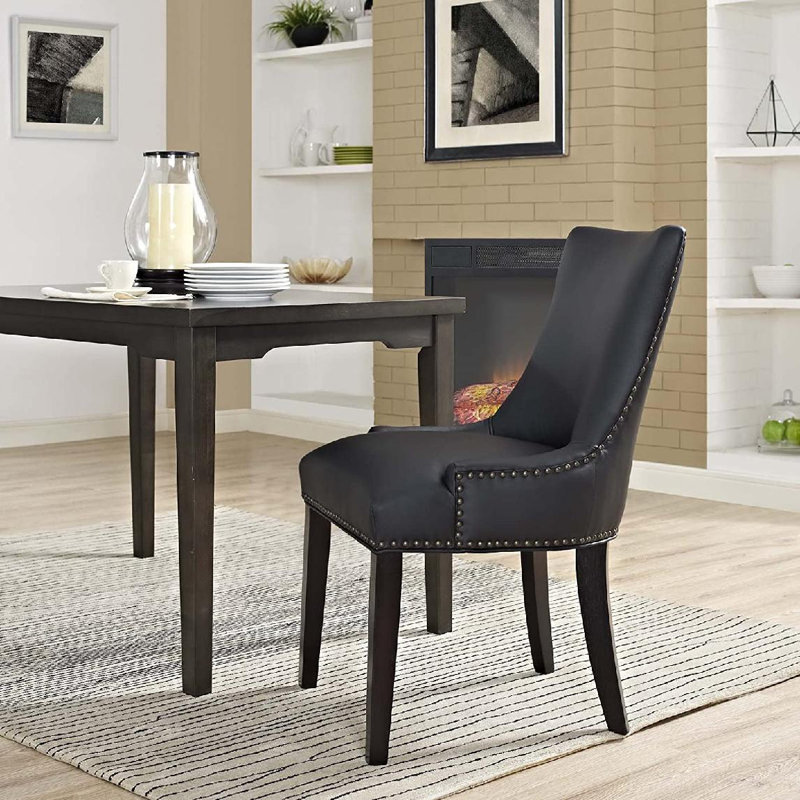High Back Black Leather Upholstered Parsons Side Chair