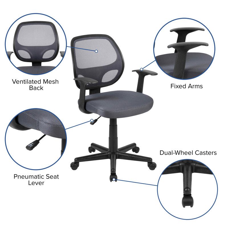ErgoFlex Mid-Back Gray Mesh Swivel Task Chair with Plastic Base