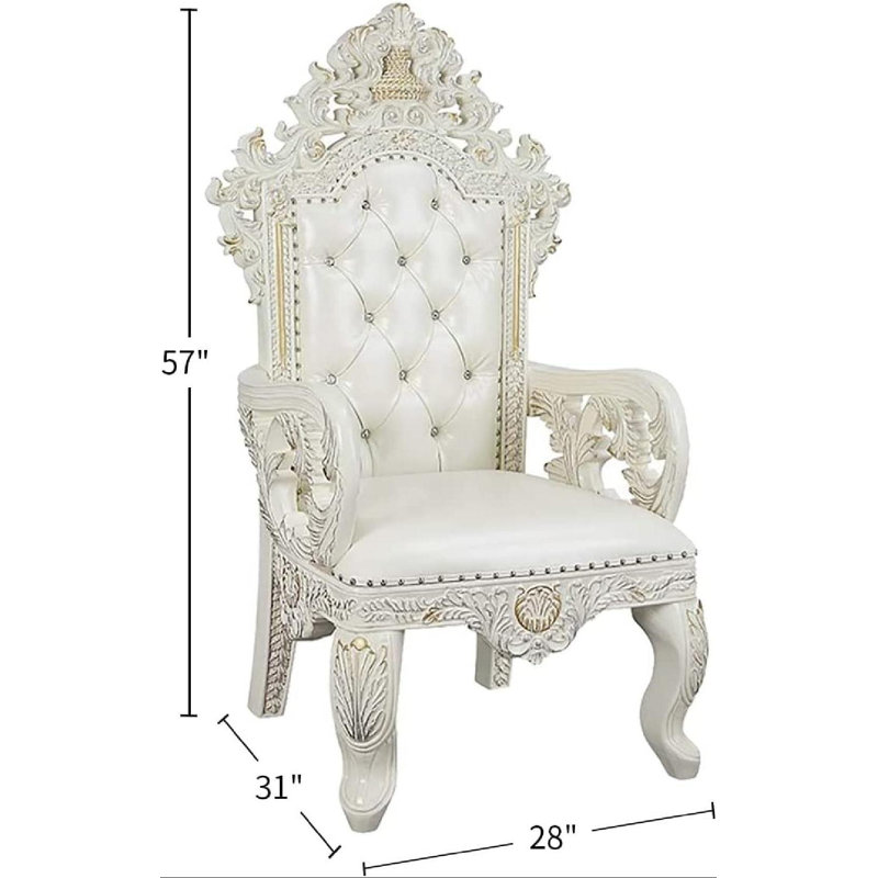 High-Back Tufted White Faux Leather & Wood Armchair Set