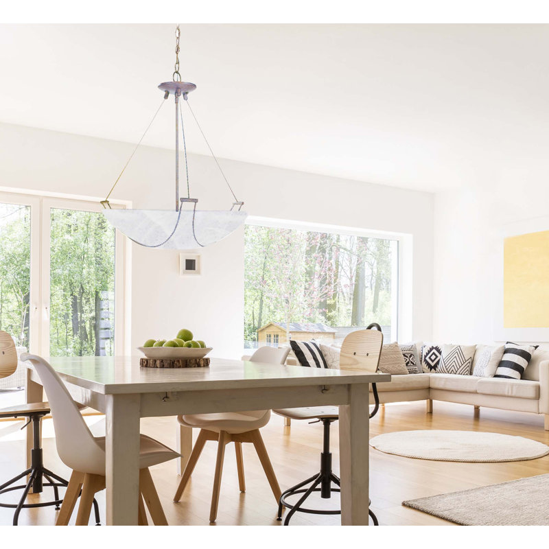 Elegant Brushed Nickel 3-Light Bowl Pendant with Alabaster Glass