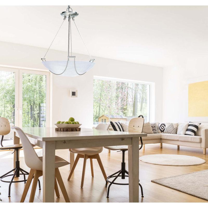 Elegant Brushed Nickel 3-Light Bowl Pendant with Alabaster Glass